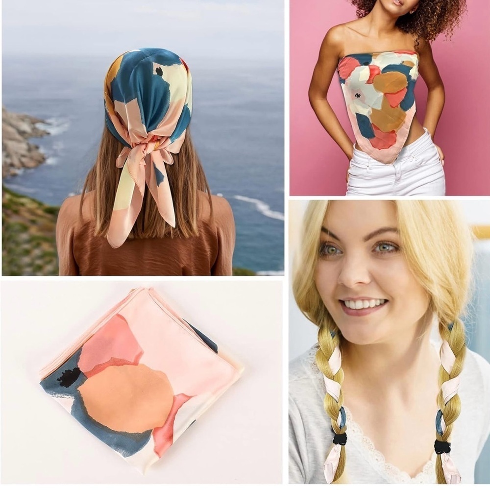 Head Scarf for Women Hair Bandanas Silk Feeling Neckerchief Scarf - Picture 7 of 8